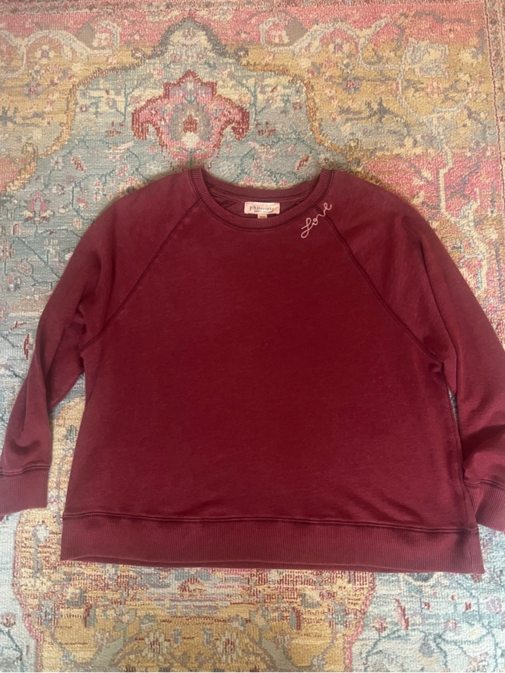 Philosophy Women's Burgundy Crewneck Sweater with Script Accent